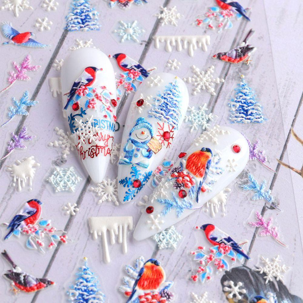 AUGUSTINA Agustina 5D Snowflakes Nail Stiker Grace Fashion Putih Musim Dingin Timbul Slider Snow Decals