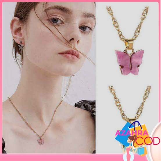 AZAHRA Kalung wanita korea Kupu-kupu Manis Warna Akrilik Kalung Fashion rantai aesthetic