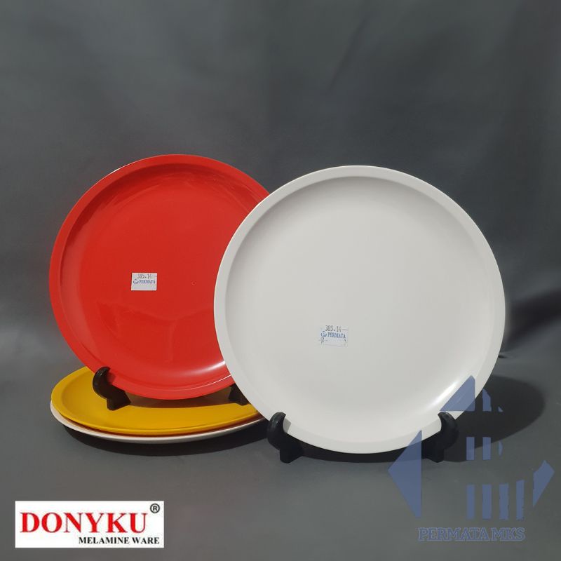 Piring Makan 9" Ceper Melamin Tebal Putih Merah Kuning Warna Polos Donyku PR-1729