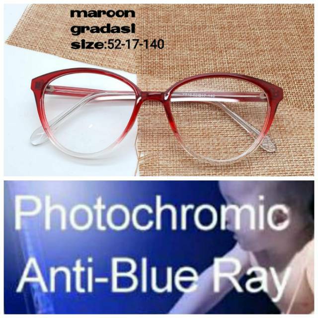 Frame Kacamata Anti UV, Kaca mata Anti Radiasi PHOTOCROMIC, Kacamata Wanita, Kaca mata Minus &amp; Plus