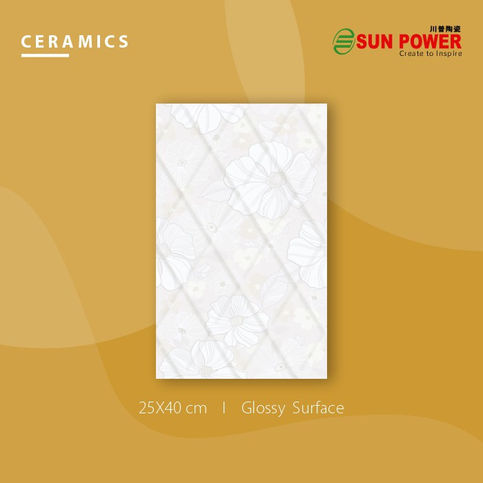 Sun Power Ceramics Keramik  Dinding  Motif  Bunga  Ivory 