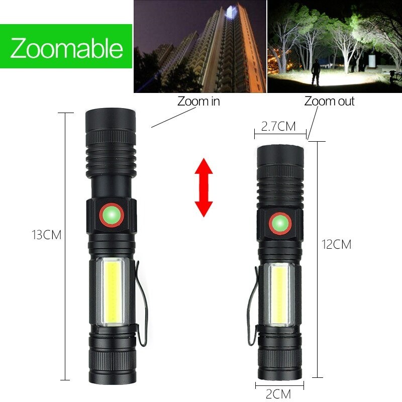 Senter LED Rechargeable XML T6 + COB 1200 Lumens - P2 - Black