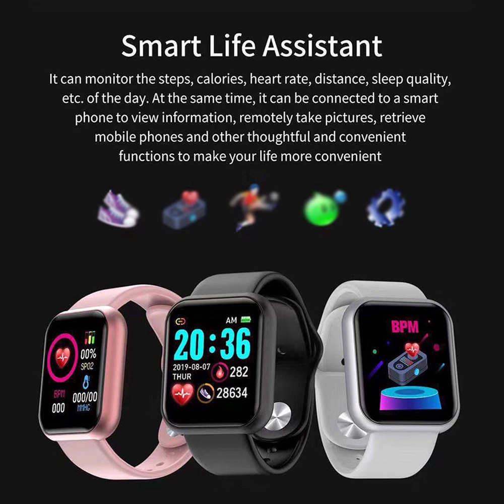 SmartWatch Y68 Bluetooth Sport Waterproof Smart Watch Fitness Tracker Wristband Pedometer Heart Rate Sleep Monitoring