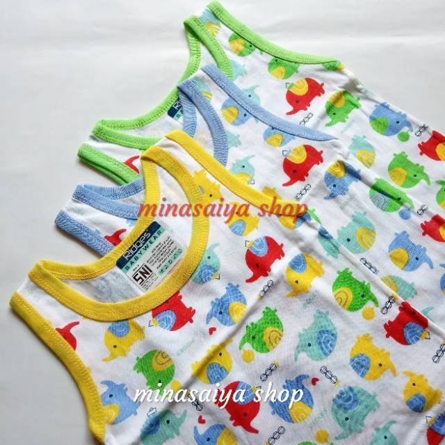 RIDGES 3 pcs Kaos Singlet Bayi SNI Lengan Buntung / Kutung Putih Motif Uk. S - XL