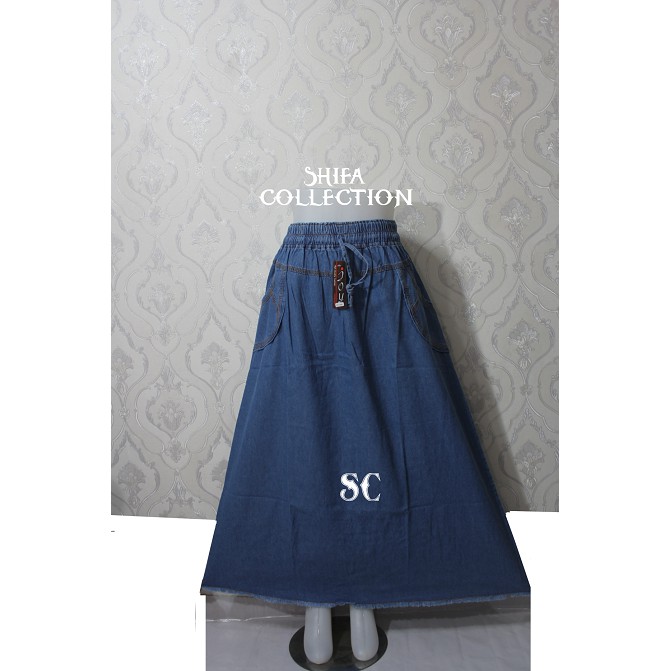 Rok Jeans / Rok Panjang / Rok Dewasa / Rok A Rawis Bahan Jeans Ukuran All Size (BB ± 40-60 kg)