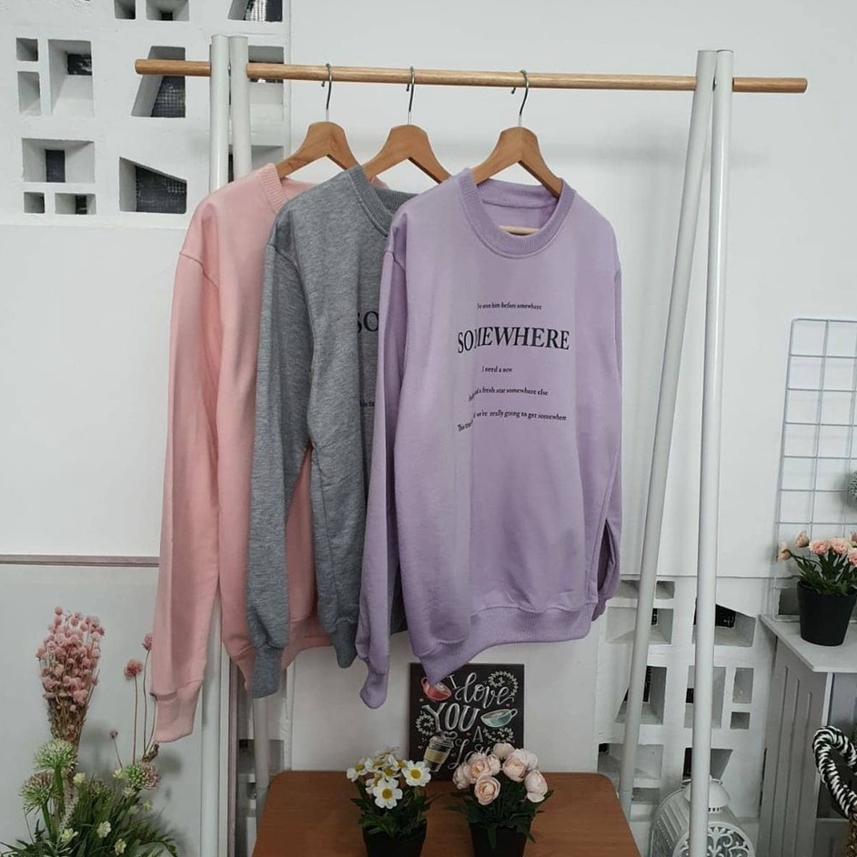 Sweater Fleece SomeWhere-Sweatshirt Basic Korean Motif Print