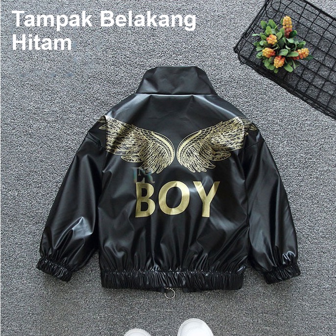 Jaket Anak Laki - Laki Motif Sayap Tulisan Boy Glitter Hoodie Sweater Bahan Parasut Anti Air Anak Cowok Premium Quality Import for Boy Boys Jacket Cocok untuk Musim Panas atau Musim Dingin Baju Pakaian Hangat