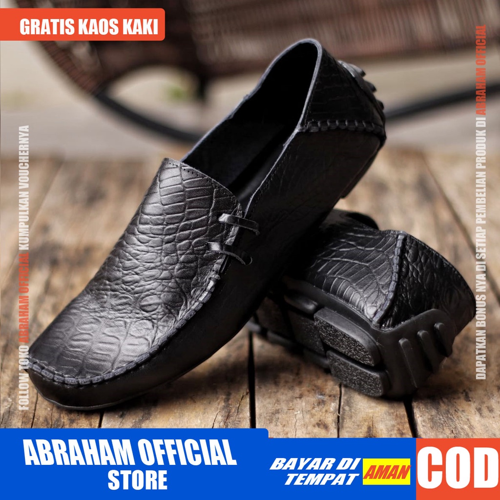 ABRHM x MOKLAY Sepatu Casual Slip On Kulit Asli Kasual Formal Pria Kerja Kantor Kondangan Anti slip Original