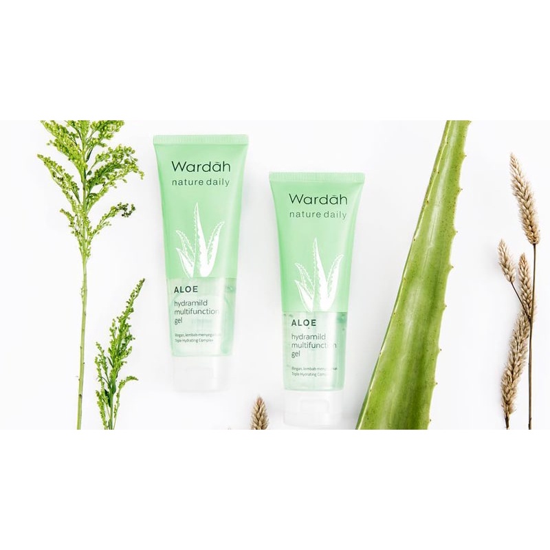 Wardah Nature Daily ALOE HYDRAMILD Moisturizer Cream 40 ml / Multifunction Gel 100 ml - Pelembab Wajah/Badan Dengan Aloe Vera dan Olive Oil - Skincare CTMP Halal BPOM