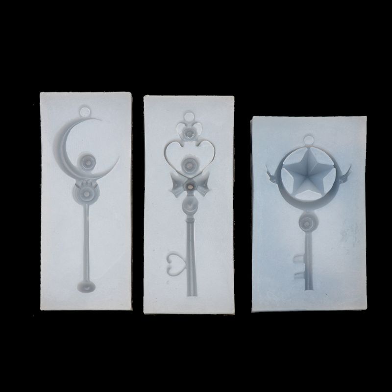 SIY  3Pcs Magic Wand Silicone Mold Key Star Moon Heart Shape Stick Mould Jewelry DIY