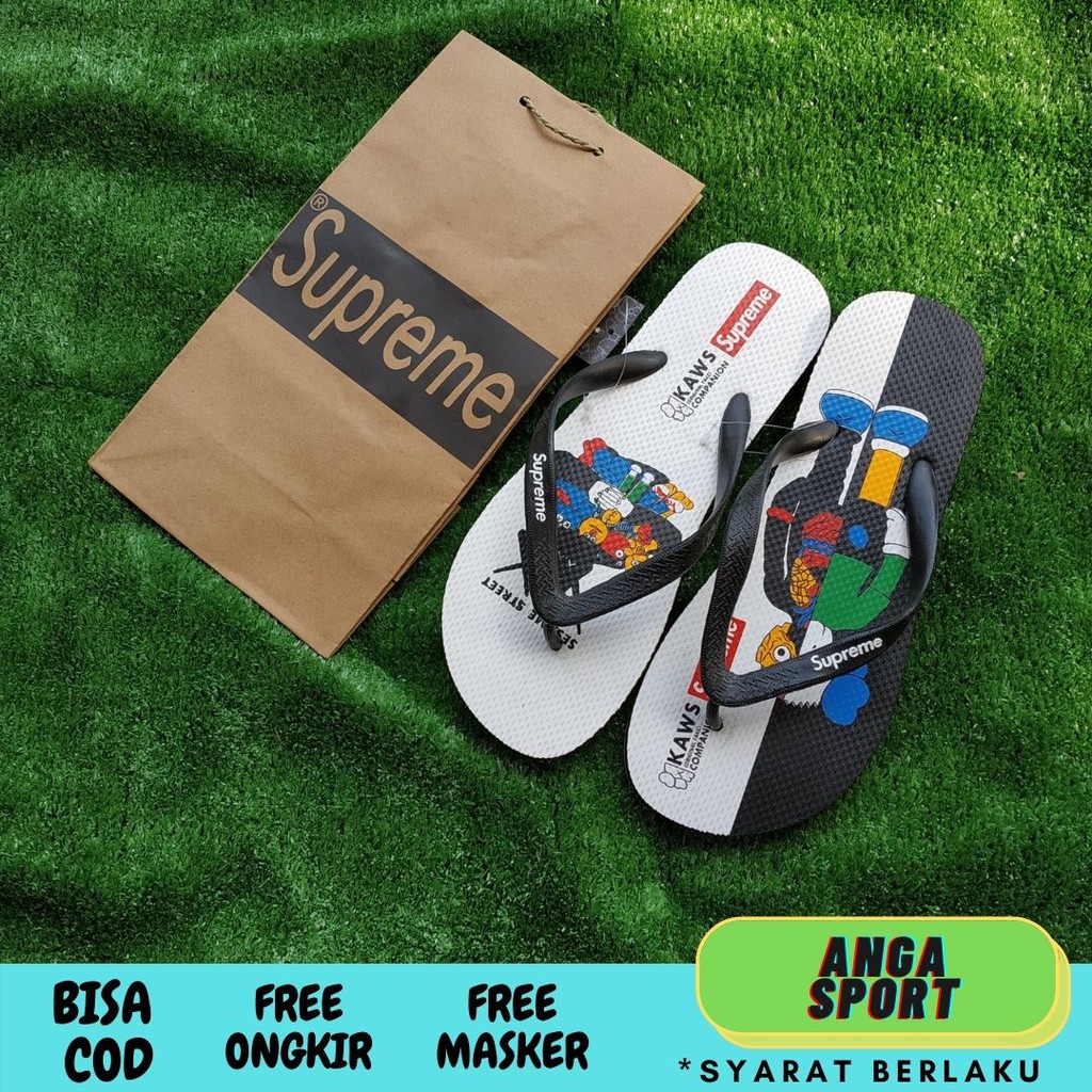 SANDAL JEPIT SUPREME KAWS PRIA / SANDAL DISTRO / SANDAL CASUAL PRIA / SANDAL RUMAH / SANDAL SURFING