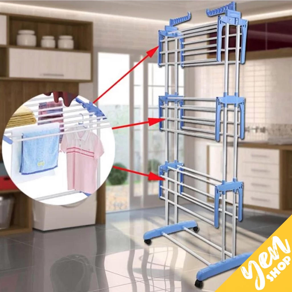 CLOTHES HANGER Rak Tempat Gantungan Baju Berdiri Tiang Gawang Jemuran Pakaian Besi Stand Hanger Stainless Portable Lipat Kapstok Murah Organizer Anak Bayi