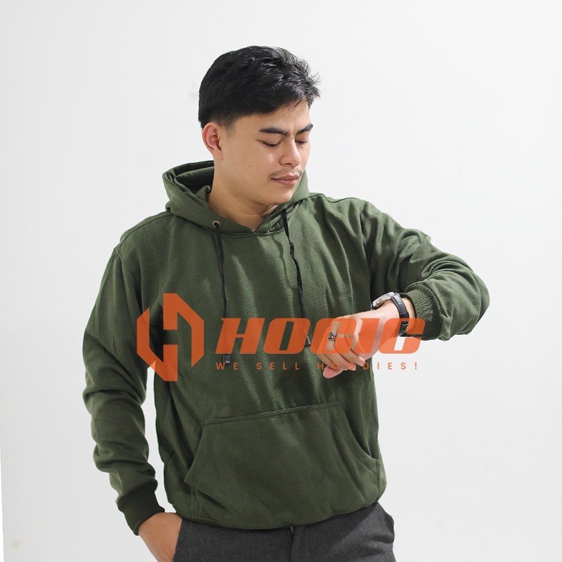 Hoodie Hijau Army Unisex Pria dan Wanita Polos Pullover M-XXL Pria dan Wanita