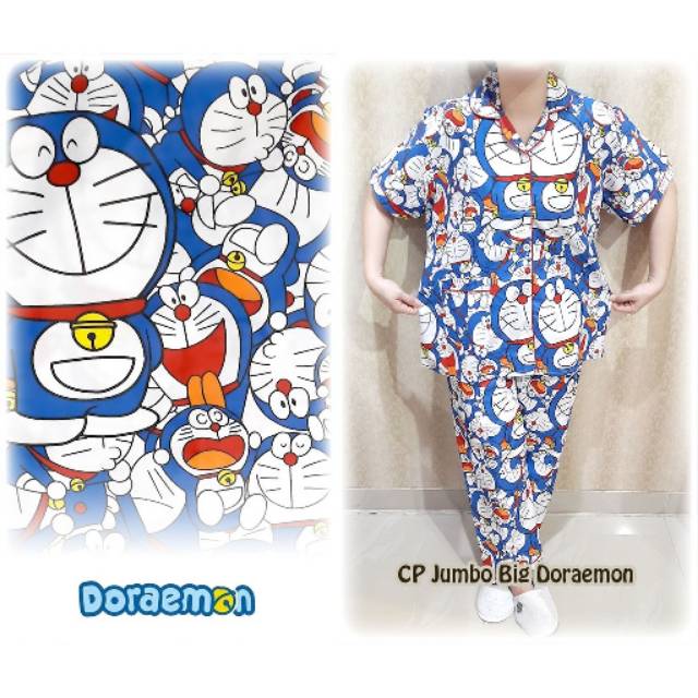 Piyama CP JUMBO DORAEMON FLO big size baju tidur ukuran Piyama CP JUMBO DORAEMON FLO big size baju tidur ukuran