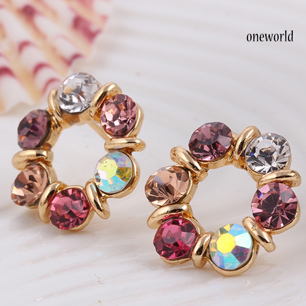 OW@ Necklace Colorful Rhinestone Round Women Pendant Necklace Earrings Set for Party