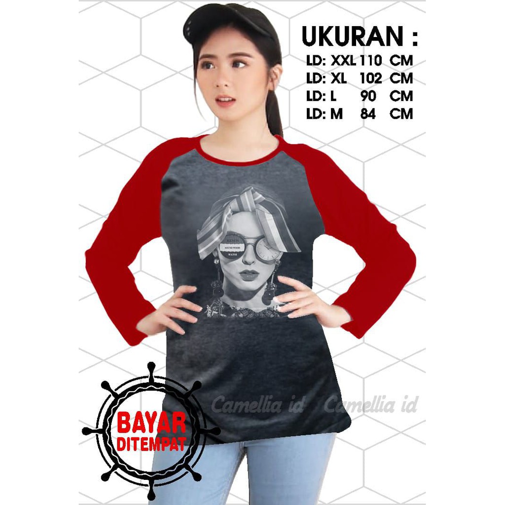 Kaos Raglan (C.PITA)/Kaos Wanita Lengan Panjang/ Kaos Wanita/ Kaos Cewek/ Kaos Oblong/Misty