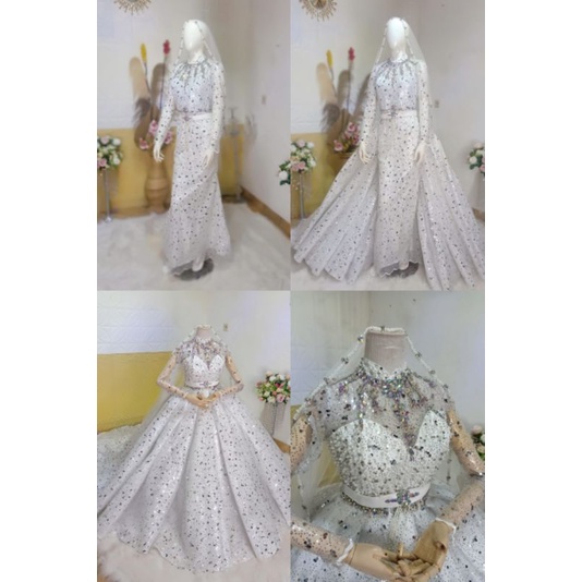 gaun creanoline 3 in 1 // gaun mewah tri in one  // gaun akad 3in1 // gaun pengantin  warna putih