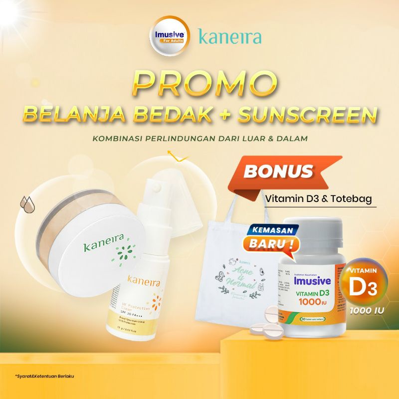 PROMO Sunscreen + Bedak Tabur Kaneira / Sunblock / Loose Powder / Perawatan Luar Dalam