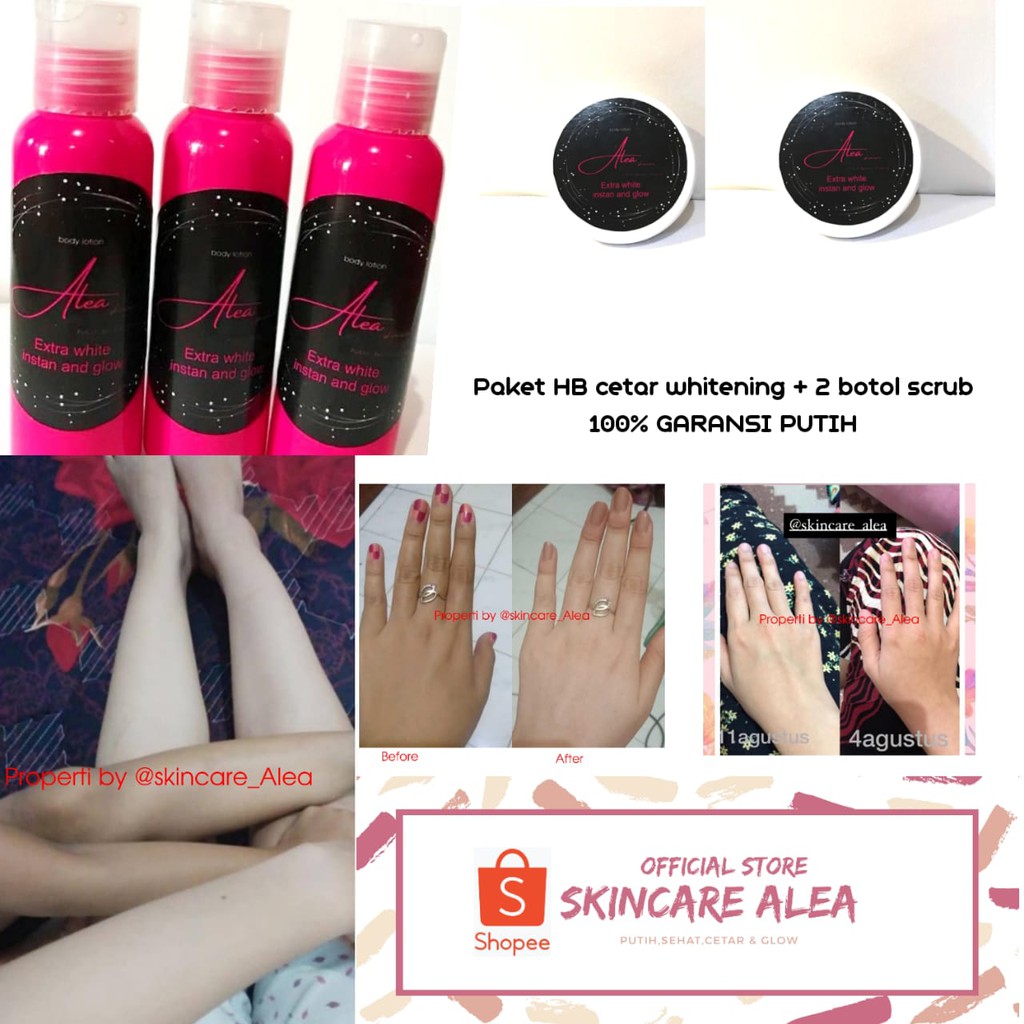 Alea skincare PAKET Pemutih Badan HB Instan Whitening Cetar and Glow serta Lulur daily treatment
