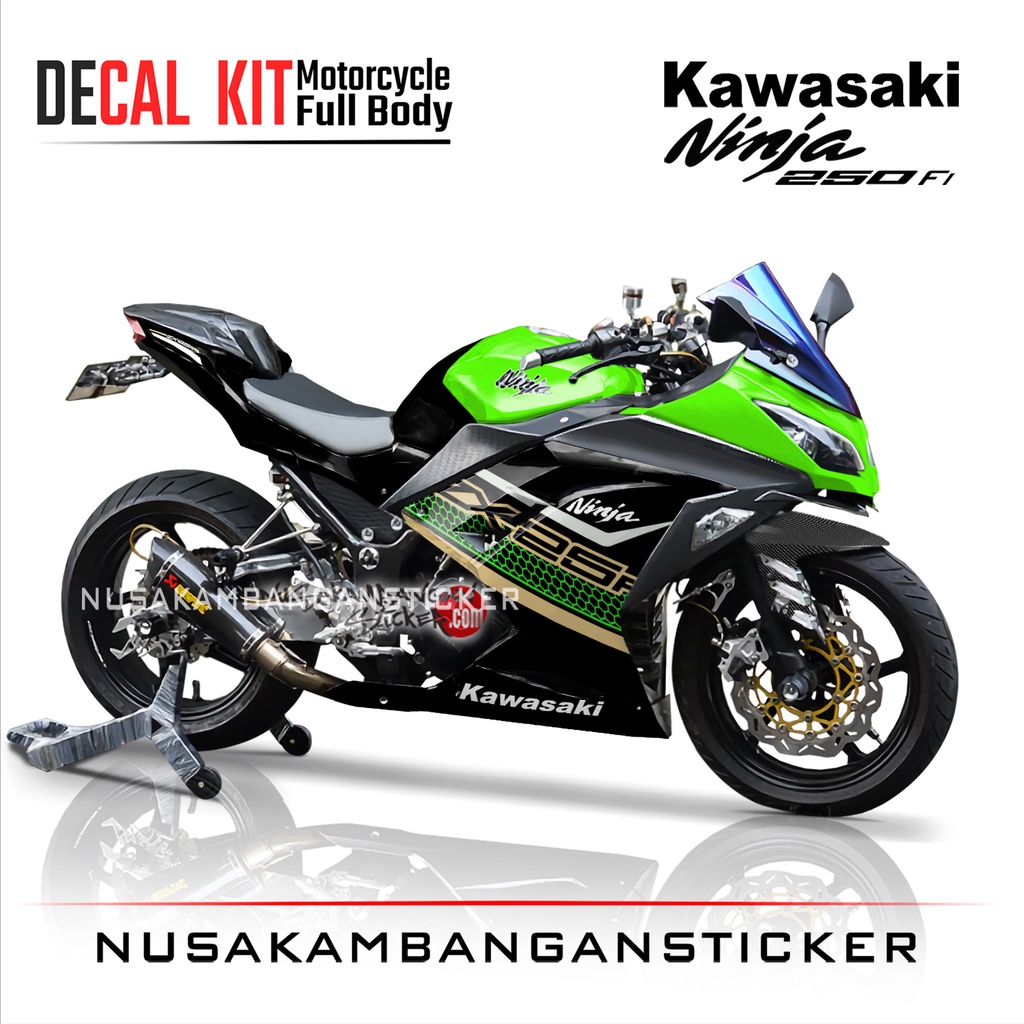 Stiker Decal Motor Kawasaki Ninja 250 fi Full Body Wsbk Hitam Kombinasi Putih Grafis Racing Team Sti