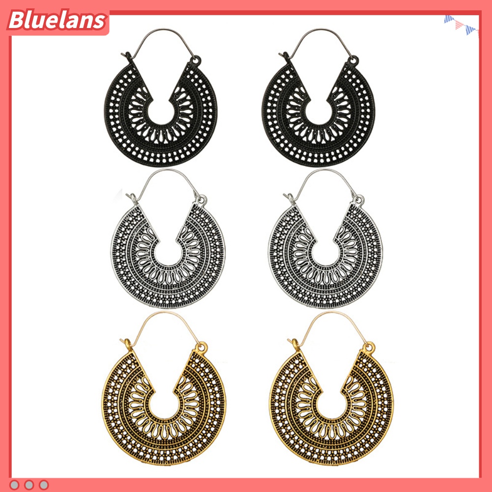 Bluelans Anting Hoop Bentuk C Model Hollow Gaya Vintage Untuk Wanita