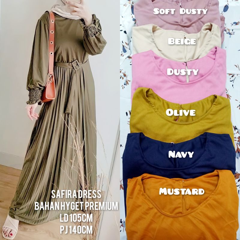 Gamis Wanita Lengan Panjang/ Safira Dress/ Gamis Safira/ Gamis Bahan Hyget Premium