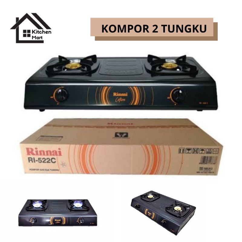 RINNAI Kompor Gas 2 Tungku Rinnai 522C Teflon