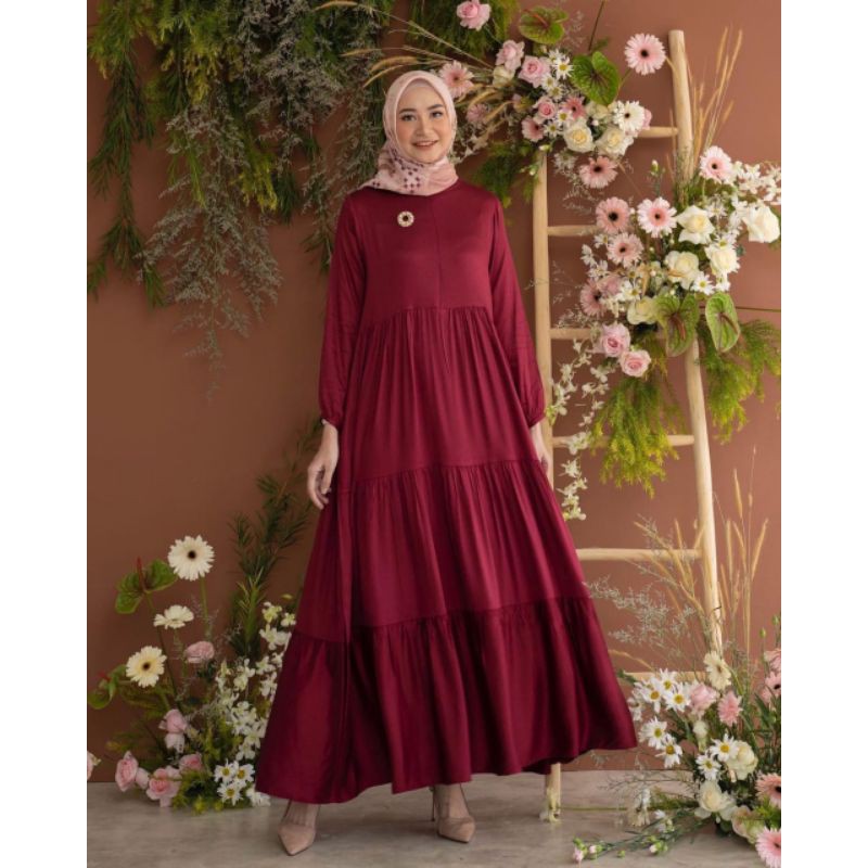 Baju Gamis Wanita katun rayon polos terbaru homedress homedres polos busui terbaru jumbo LD 120cm-Aurel marun