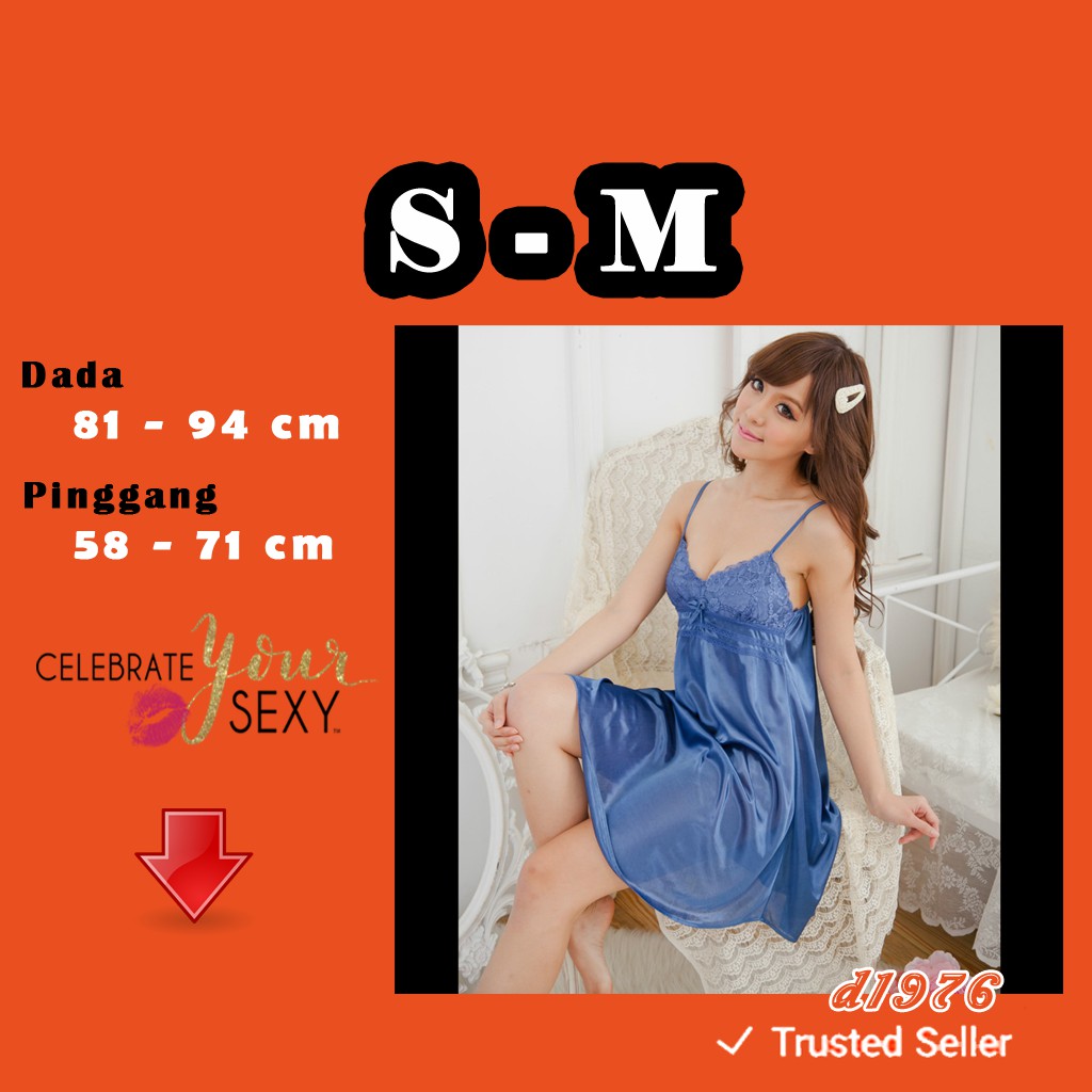 d1976 Lingerie Hot Sexy Mommy All Size S M Bahan Satin Model Daster Semi Transparan S425