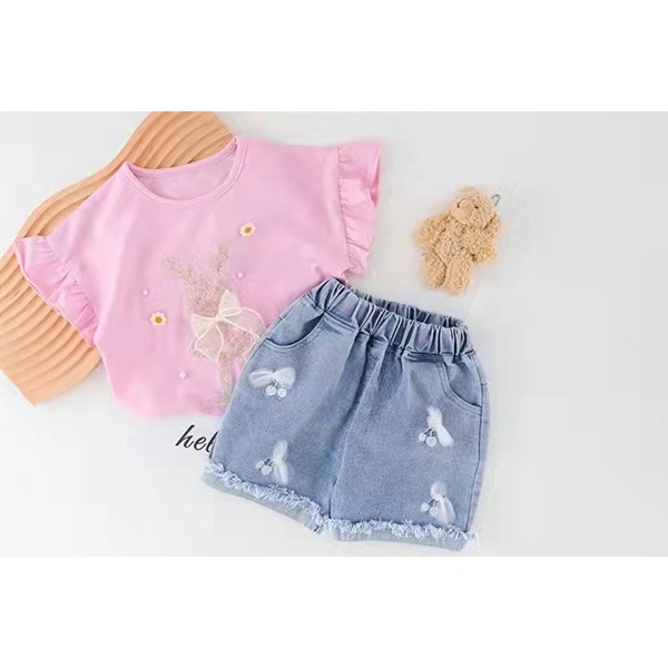 Setelan celana pendek anak cewek / Setelan hotpant anak perempuan / Baju anak cewek/ Pakaian anak import  uisa 1-4Tahun