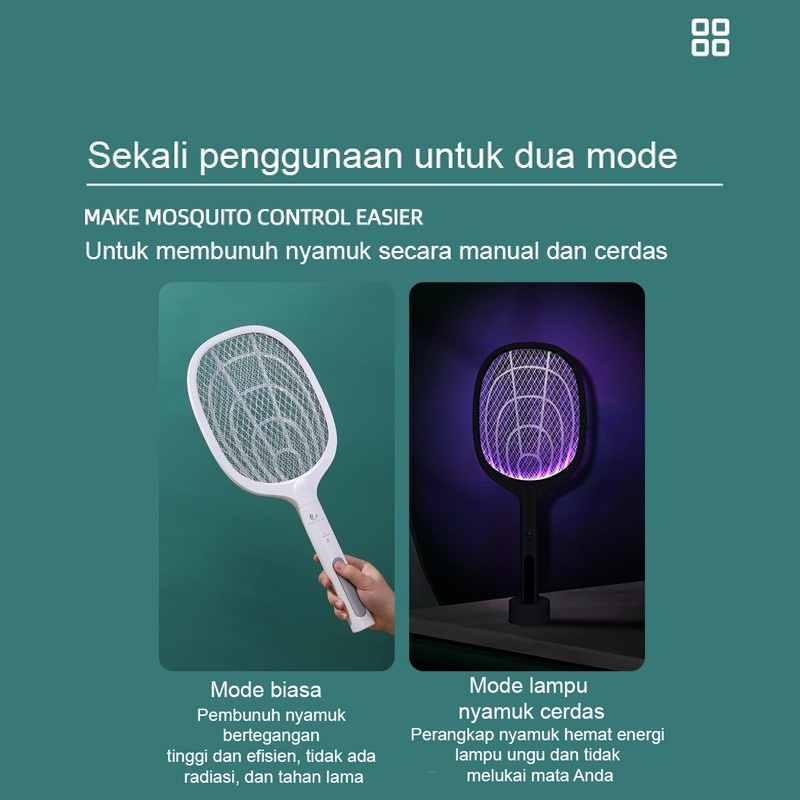 Raket Nyamuk Listrik 2in1 Pembunuh Nyamuk Elektrik Raket Nyamuk Portable Bisa DIgantung &amp; Standing