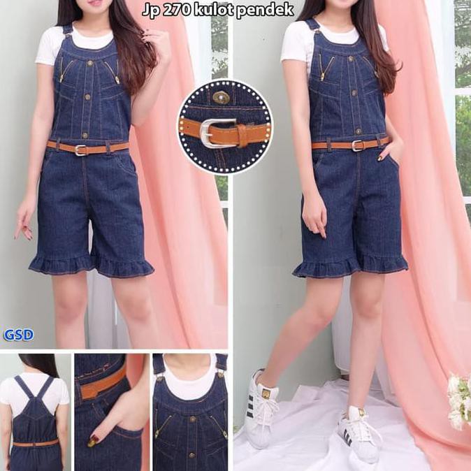 Barang Terjamin GS - Jumpsuit Jeans Kulot Pendek + Iner Putih Wanita Remaja /Jp 27 PROMO