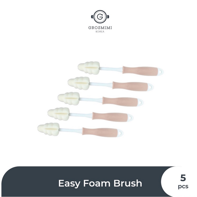 Grosmimi Easy Foam Brush Bottle &amp; Teat (5pcs) - Sikat Botol Minum Susu Anak Bayi Soft Pembersih Aksesoris