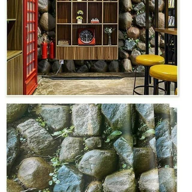 Wallpaper dinding batu alam 3d ukuran 45cm×10m / wallpaper dinding batu kali 3d-3
