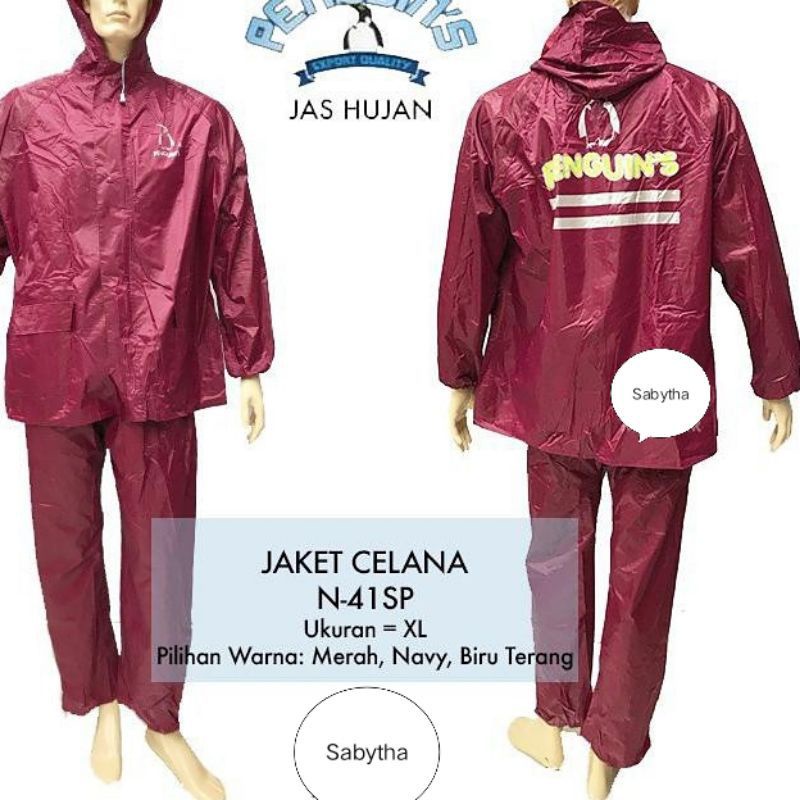Jas Hujan Jaket Celana Nylon PINGUIN Size XL # N41SP - P263i