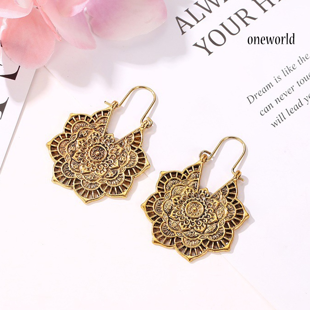 OW@ Vintage Women Hollow Out Carved Flower Dangle Leverback Earrings Jewelry Gift