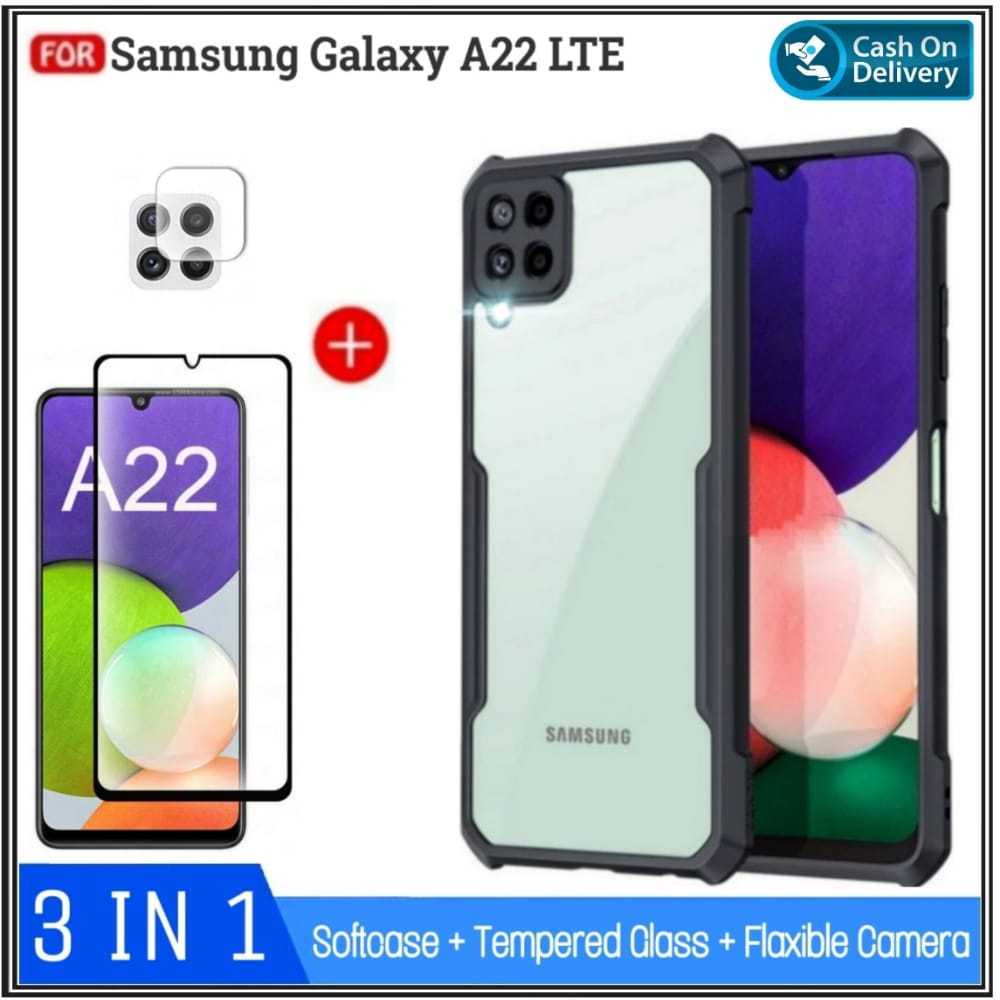 Case Samsung A22 LTE A22 4G LTE A22 5G A22 4G Soft Hard Fusion Free Tempered Glass Dan Camera