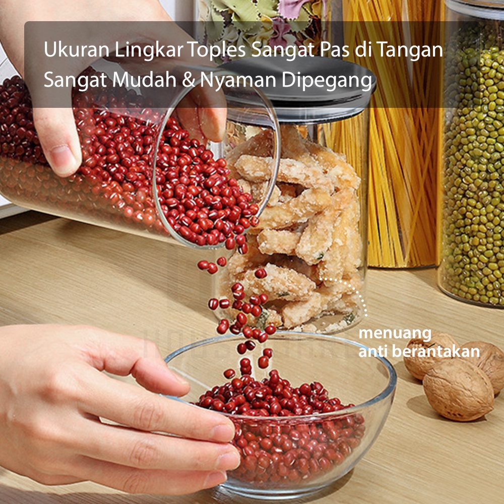 Toples Penyimpanan Kue Serbaguna Biji Bijian Bahan Kaca Borosilicate Bening Kedap Udara Premium Quality HUGO