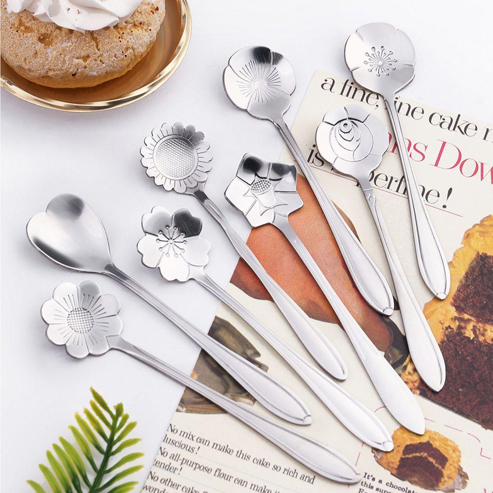 Solighter Sendok Bunga Set 8Pcs Sendok Stainless Steel Untuk Kopi Teh Coffee Spoon