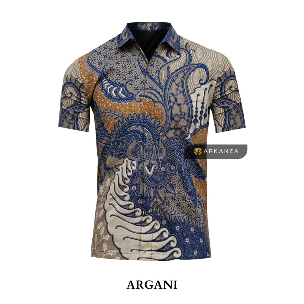 BATIK ARKANZA Motif ARGANI PENDEK Hem Atasan Kemeja Baju Batik Pria Cowok Produsen Slimfit Full Lapis Furing