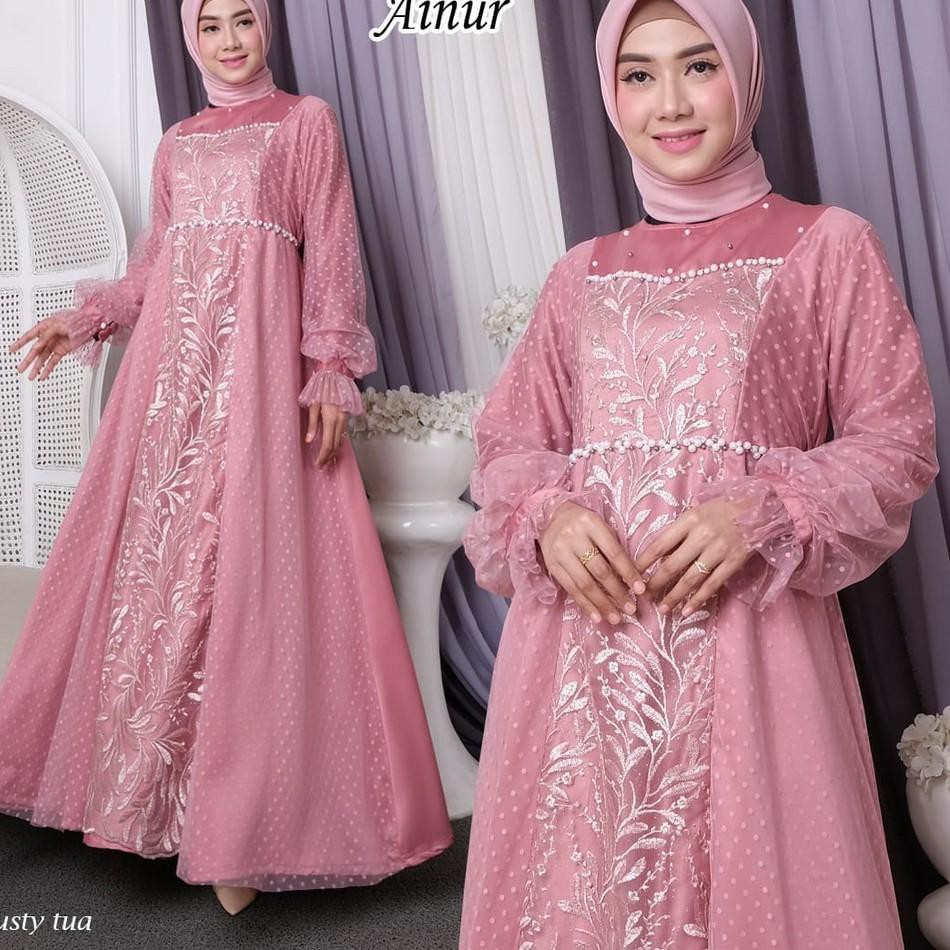 ♚ GAMIS PESTA MUSLIMAH AINUR / DRESS PESTA PANJANG / LONG DRESS PARTY MOESLIM ♕