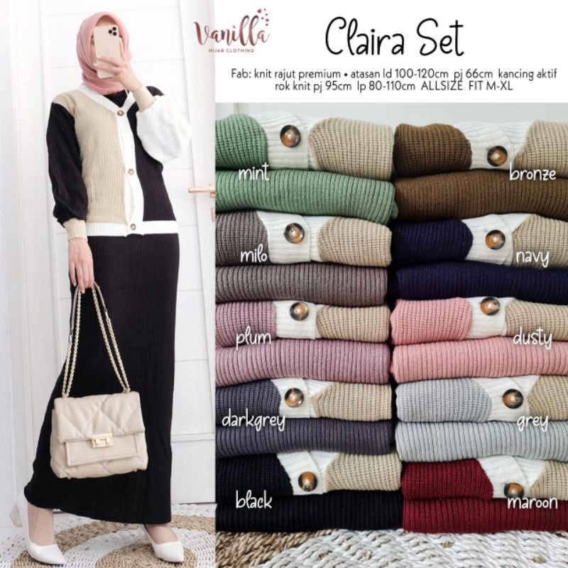 SET OUTER CARDIGAN + ROK KNIT RAJUT PREMIUM CLARA SET BY VANILLA