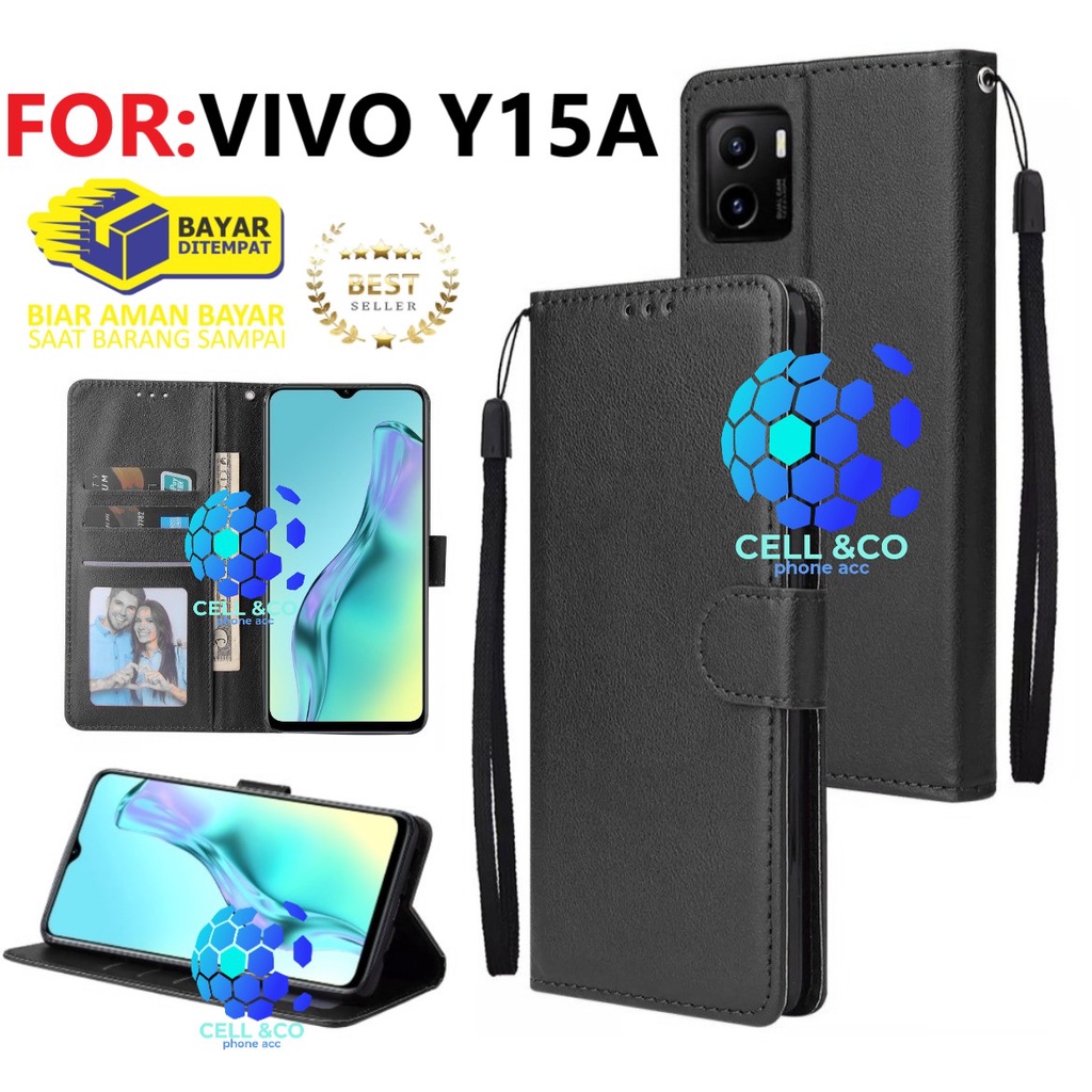 FLIP COVER NEW VIVO Y15A CASE FLIP LEATHER WALLET PREMIUM FLIP CASE BUKA TUTUP KESING HP CASING FLIP CASE WALLET VIVO Y15A