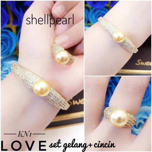 Xuping gelang dan cincin shellpearl lapis emas 0121j