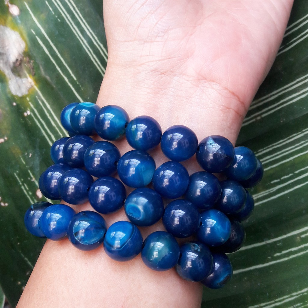 Gelang batu alam blue agate 12mm