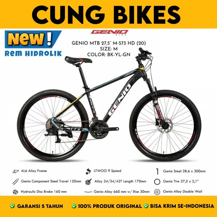 SEPEDA GUNUNG 27.5 Inch MTB GENIO M-573 frame ALLOY REM HIDRAULIC 3 X 9 SPEED BY UNITED BIKE