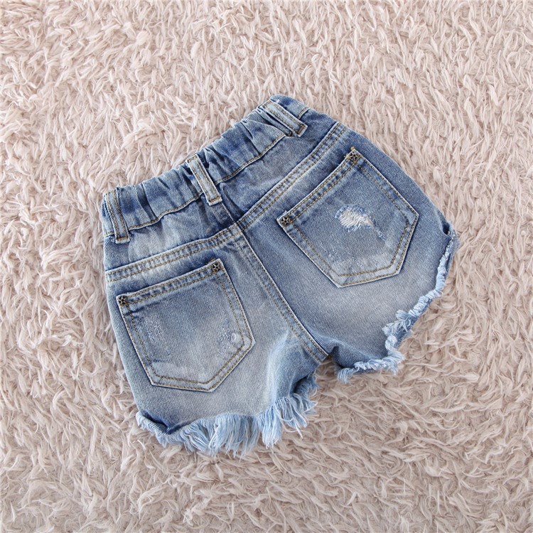 Untuk 1-12Tahun Jeans Celana Anak Perempuan Pearl Dekoratif Fringe Cewek Jins Celana Pendek Denim Berongga