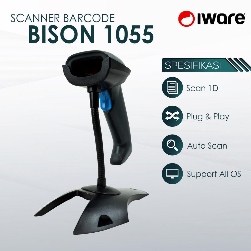 Barcode Scanner IWARE 1055AS Barcode Scan Laser Tangan USB Auto Scan + Stand Scanner Barcode Kasir