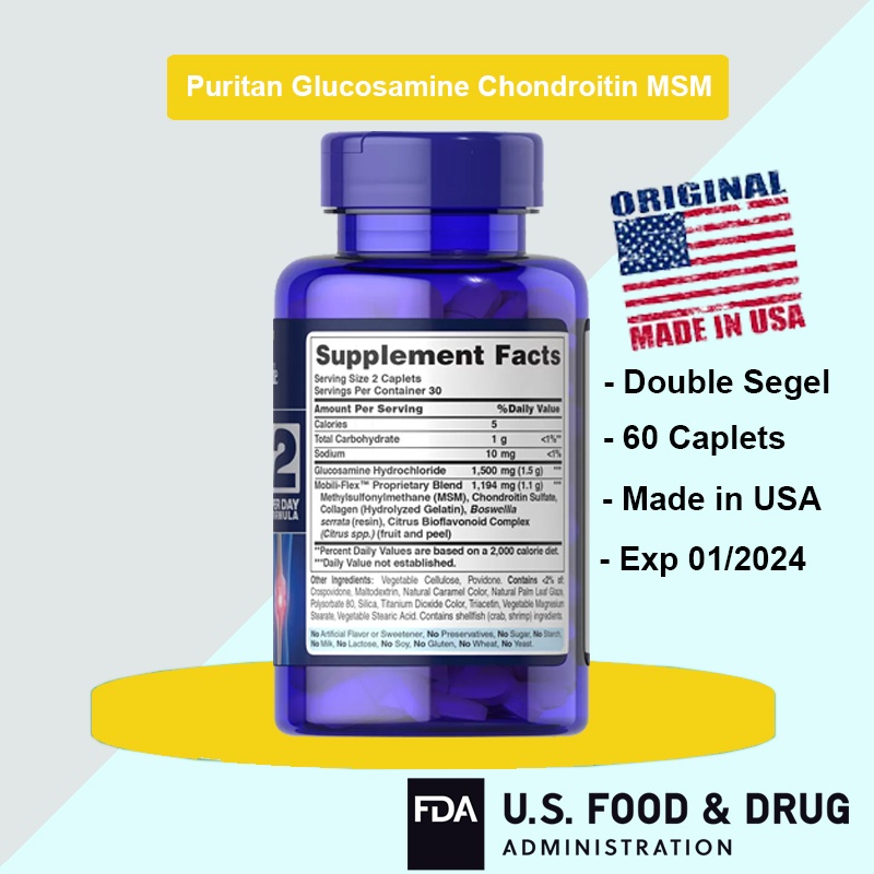 Glucosamine Chondroitin MSM Nutrilabs Puritan Puritan's Pride Isi 60 90 Made in USA !