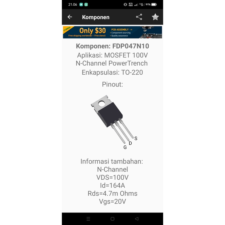 MOSFET Fdp 047n10 164A 100volt
